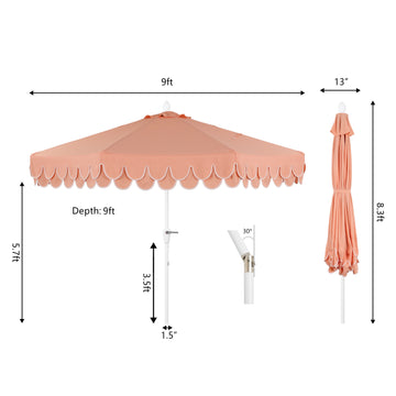 Tracy 9 ft. Classic MidCentury Scalloped Fringe Market Patio Umbrella
